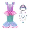 VIROYA Filles Petite Sirène Ariel Princesse Robe avec Couronne Collier Boucles Doreilles Bracelet Bagues Accessoires Ensembl