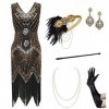 BABEYOND Robe Pailletté pour Femme-Gatsby Costume Set Années 1920 Déguisement Rétro 6Pcs Accessoires pour Fêtes et Soirée,XXL
