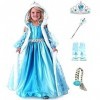 Costume elsa - capuche - cape - halloween - carnaval - accessoires inclus - 130 - 6/7 ans - idée cadeau originale frozen