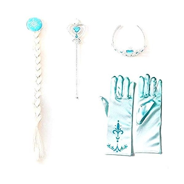 Costume elsa - capuche - cape - halloween - carnaval - accessoires inclus - 130 - 6/7 ans - idée cadeau originale frozen