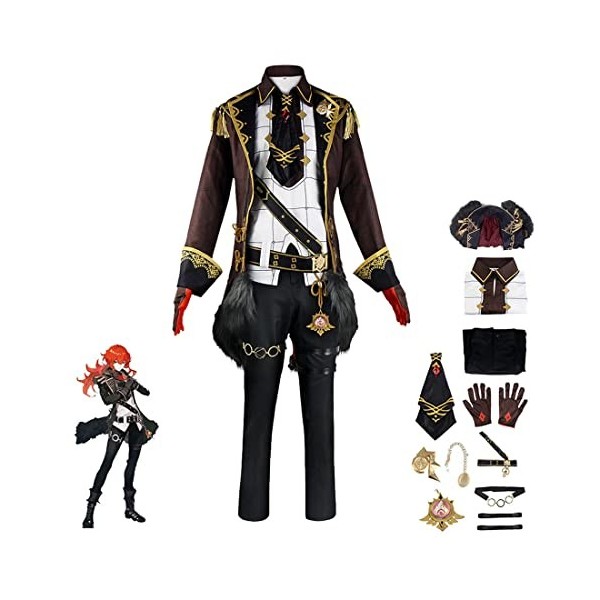 LIVASH Diluc Ragnvindr Cosplay Tenue Tenue Uniforme Robe DHalloween Anime Costumes Ensemble Complet Avec Accessoires,Brown-M