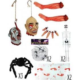 Kit de luxe et accessoires de décorations gore avec des têtes coupées + des jambes coupées + des doigts coupés + des araignée