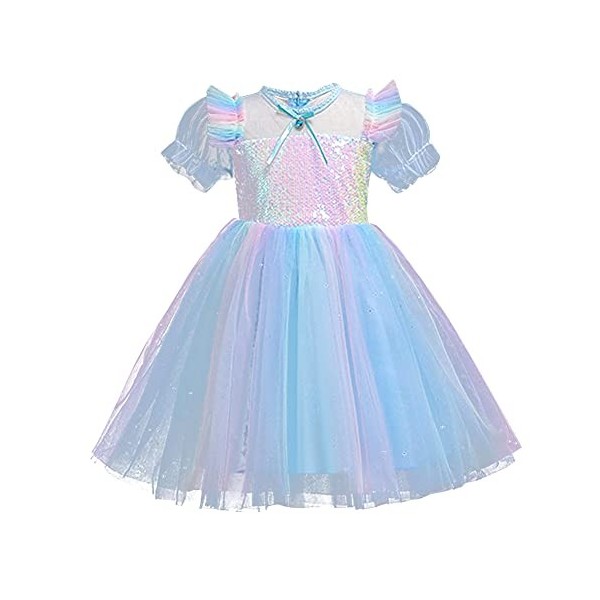 VIROYA 7 PCS Filles Elsa Costume avec Accessoires Princesse Dress Up Cosplay Glace Reine des Neiges Déguisements Enfants Hall