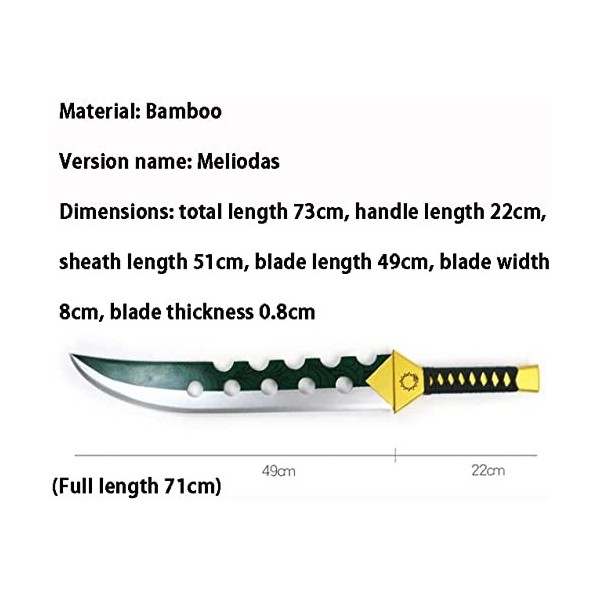 JK-Colin Épée en Bois Les Sept péchés capitaux COS Accessoires danime équipement darme tête de Couteau en Bois Fourreau Mel