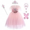 7PCS Filles Elsa Costume avec Accessoires Princesse Habillage Cosplay Ice Queen Fantaisie Robe Enfants Halloween Party Noël C