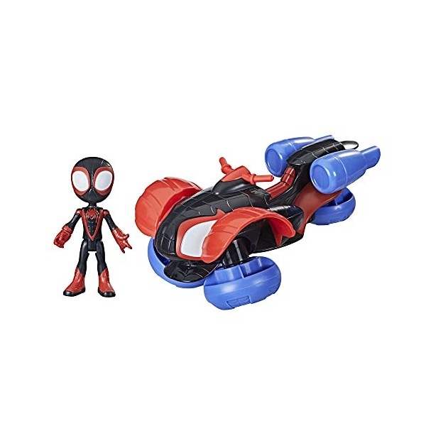 Marvel Spidey and His Amazing Friends-Tecno-Moto Change N Go et Figurine de Miles Morales de 10 cm-Véhicule 2 en 1-Âge : 3+,