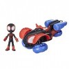 Marvel Spidey and His Amazing Friends-Tecno-Moto Change N Go et Figurine de Miles Morales de 10 cm-Véhicule 2 en 1-Âge : 3+,