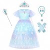 7PCS Filles Elsa Costume avec Accessoires Princesse Habillage Cosplay Ice Queen Fantaisie Robe Enfants Halloween Party Noël C