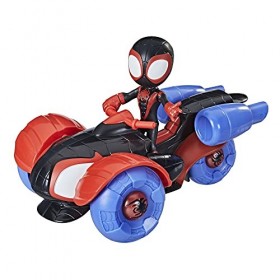 Marvel Spidey and His Amazing Friends-Tecno-Moto Change N Go et Figurine de Miles Morales de 10 cm-Véhicule 2 en 1-Âge : 3+,