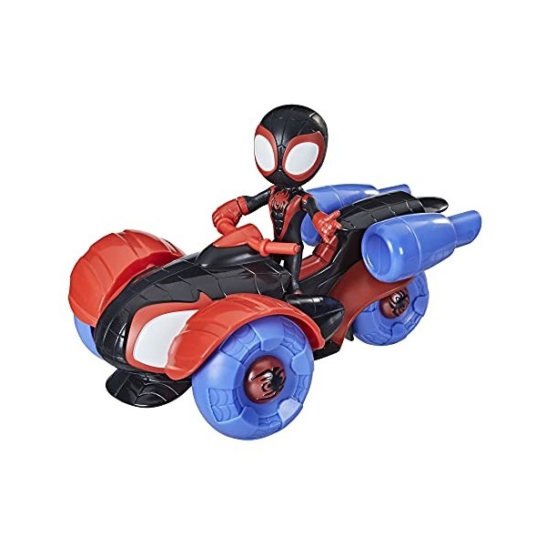 Marvel Spidey and His Amazing Friends-Tecno-Moto Change N Go et Figurine de Miles Morales de 10 cm-Véhicule 2 en 1-Âge : 3+,