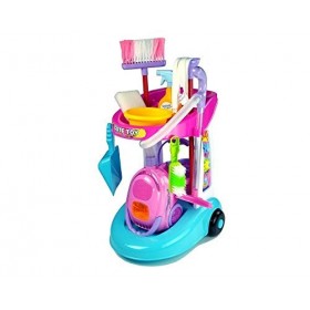 Lean Toys Chariot avec aspirateur et accessoires de nettoyage.