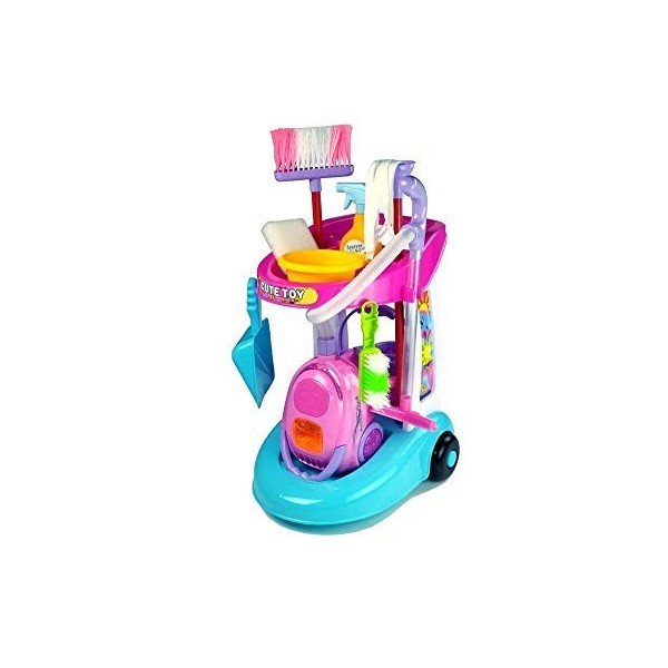 Lean Toys Chariot avec aspirateur et accessoires de nettoyage.
