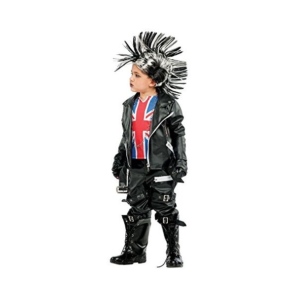 Unbekannt Costume pour Enfants Punk Rebel Kid Deluxe Beaucoup daccessoires Black Punker UK Iroquois Rocker Carnival 128 