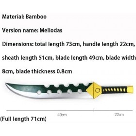 NEDLON Épée en Bois Les Sept péchés capitaux COS Accessoires danime équipement darme tête de Couteau en Bois Fourreau Melio