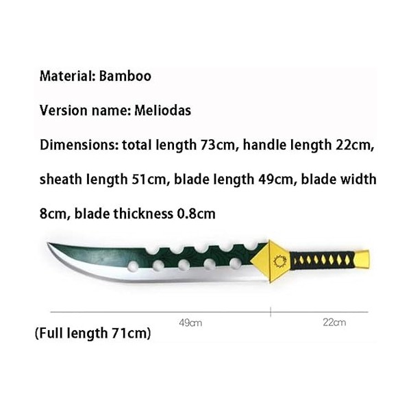 NEDLON Épée en Bois Les Sept péchés capitaux COS Accessoires danime équipement darme tête de Couteau en Bois Fourreau Melio