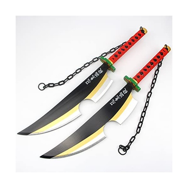 ZJIEX 2pcs Katana Demon Slayer Cosplay Uzui Tengen Épée Katana Épée De Samouraï en Bois Jouets pour Enfants Accessoires dhal