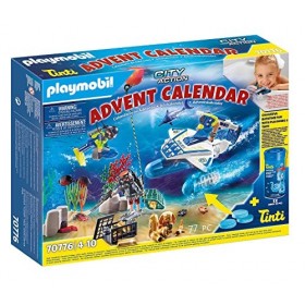 Playmobil Calendrier Avent Jeu de Bain Policiers Mission Aquatique 70776 Multicolore + Energizer Pack de 24 Piles AAA Energiz