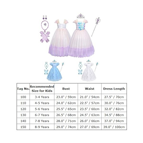 VIROYA Elsa Dress Up pour Filles Ice Snow Queen Dress Up Costume Paillettes Flocon de Neige Princesse Robe + Accessoires Cont