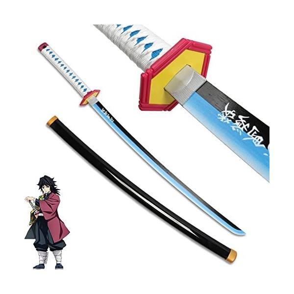 XFAK Katana en Bois Demon Slayer Épée De Samouraï Cos Tomioka Giyuu Épée DAnime Halloween Accessoires/Cadeau danniversaire/