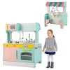 COSTWAY Cuisine Enfants Multifonctionnelle Bois avec Machine à Laver,Jeux d’Imitation Cuisinière avec Sons et Lumière Réels,T