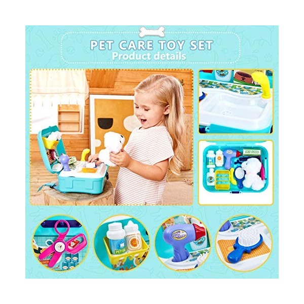 HERSITY Jouet Vétérinaire Sac À Dos avec Peluche Chien Jeux Dimitations Cadeau pour Enfants Garçons Filles 3 4 5 6 Ans