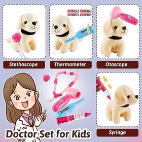 LINFUN KIDS Jouet Vétérinaire Enfant, Kit du Docteur Jouet, Jeux Dimitations avec Peluche Chien Chat, Cadeau Educatif pour G