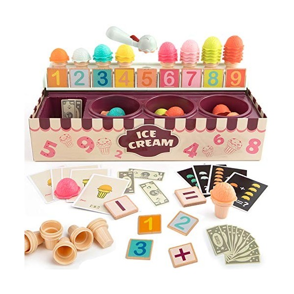 Top Bright Jeu de Crème Glacée - Jeu de Rôle éducatif pour Enfants : Logique et Calcul - Cornets de Glace avec des Cartes Mat