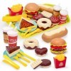 Jouet Aliment Cuisine Dinette Enfant, Jouets Alimentaires avec Hamburger, Hot-Dogs, Dessert, Biscuits, Donuts et Plateau, Jeu