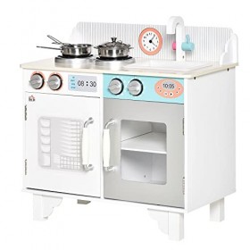 HOMCOM Ensemble de Cuisine Enfant Jeu dimitation Cuisine avec Accessoires et rangements MDF Blanc