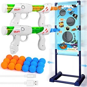DX DA XIN Cible de Tir Mobile Jeux pour Enfants Comprend 2 Pistolets Jouets 18 Mousse Balles Jouets de Jardin DExtérieur Cad