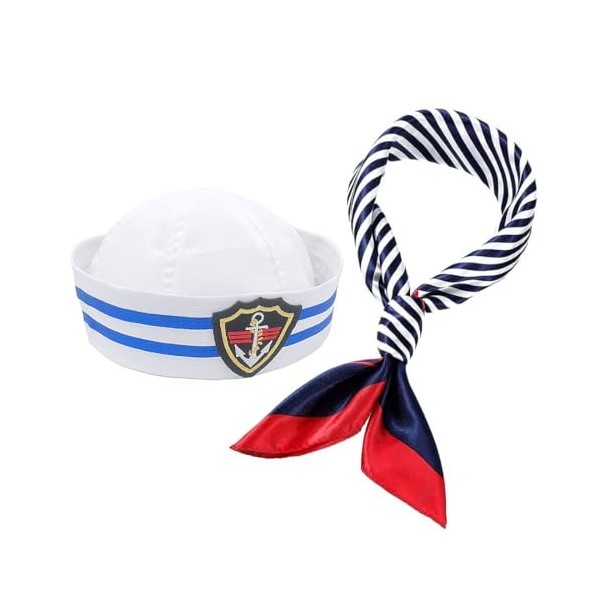 PSOWQ Kit de déguisement Marin-Chapeaux de Marin Bleus, Marin Foulard Satin,Chapeau Marin,Costume Bleu Marine, pour Le Costum