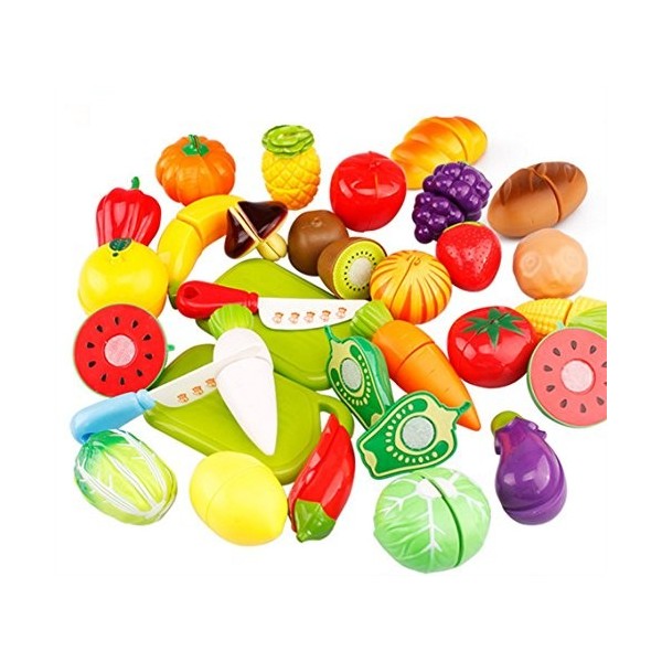 Dosige 29 PCS Jeu Dimitation Jouets de Fruits Légumes Enfants Jouet Educatif Jouets de Cuisine Ensemble