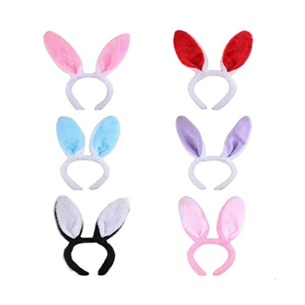 Gadpiparty Bandeau Spa 6 Pièces Lapin Oreille Bandeau en Peluche Lapin Oreille Bande De Animaux Drôles Cerceau Cosplay Costum