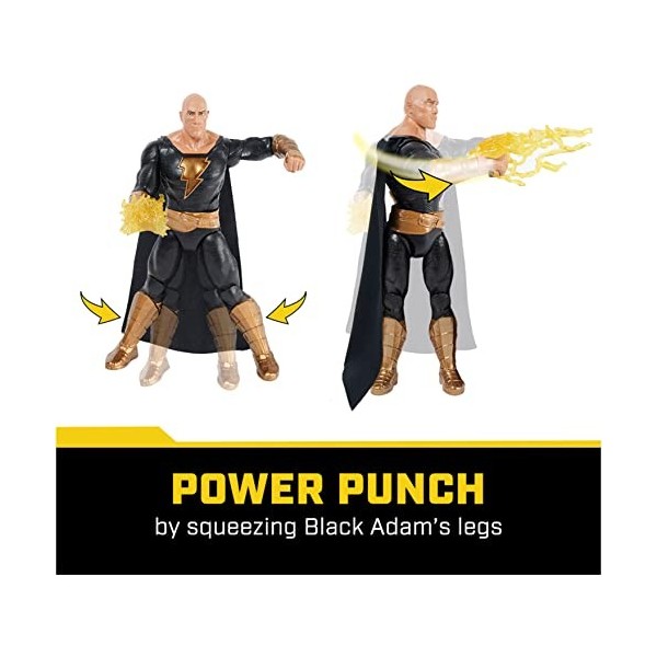 dc comics, Power Punch Figurine daction Adam Noire de 30 cm, Plus de 20 Phrases et Sons, sallume avec 2 Accessoires, Jouet 