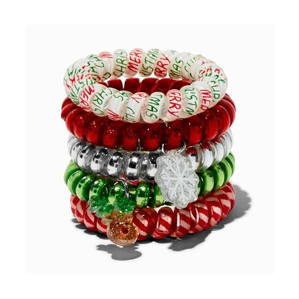 Claires Lot de 5 bracelets élastiques multicolores avec icônes de Noël