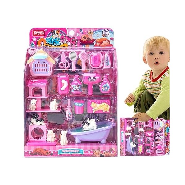 Jeu pour Faire Semblant Chat et Chien,Jeu toilettage Amusant pour Animaux Compagnie | Enfant Semblant Playset pour en Bas âge