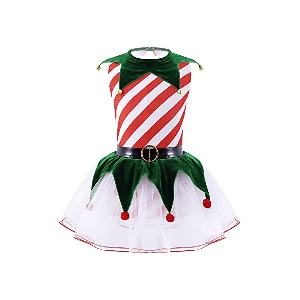 dPois Enfant Fille Lutin Robe Noël Déguisement Elfe Costume Carnaval Halloween Cosplay Elf Chapeau Lutin Tenue Jeu de Rôle Tu