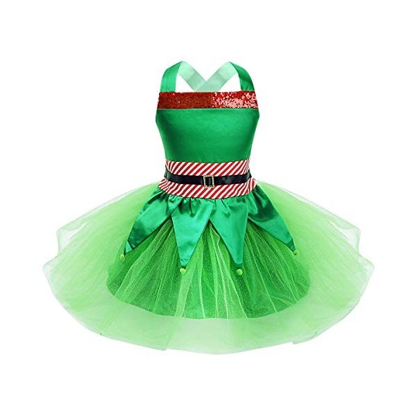 dPois Enfant Fille Lutin Robe Noël Déguisement Elfe Costume Carnaval Halloween Cosplay Elf Chapeau Lutin Tenue Jeu de Rôle Tu