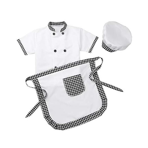 ranrann Enfant Unisexe Déguisement Chef de Cuisinier Tabiler + Toque + Tenue Outfit Costume Carnaval Garçon Fille Cosplay Par