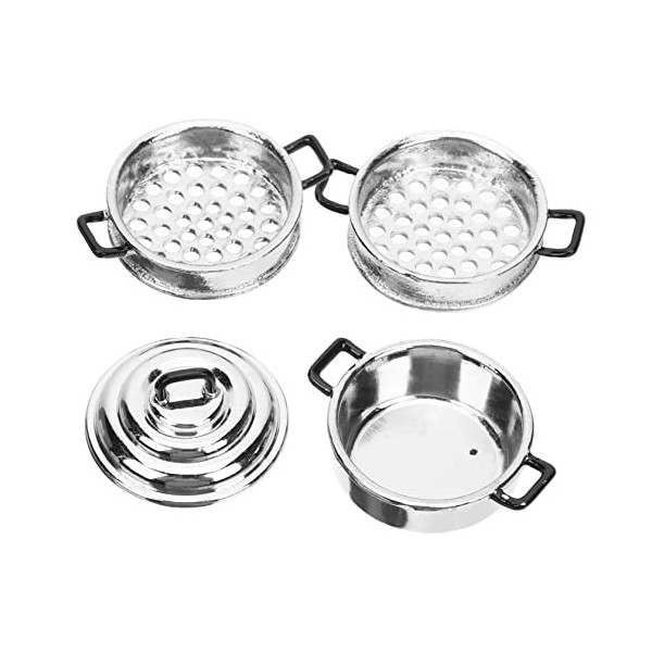 Toyvian 1 Set Dollhouse Vapeur Inoxydable Ustensiles De Cuisine Vapeur en Acier Inoxydable Pot Miniature Maison De Poupée Acc