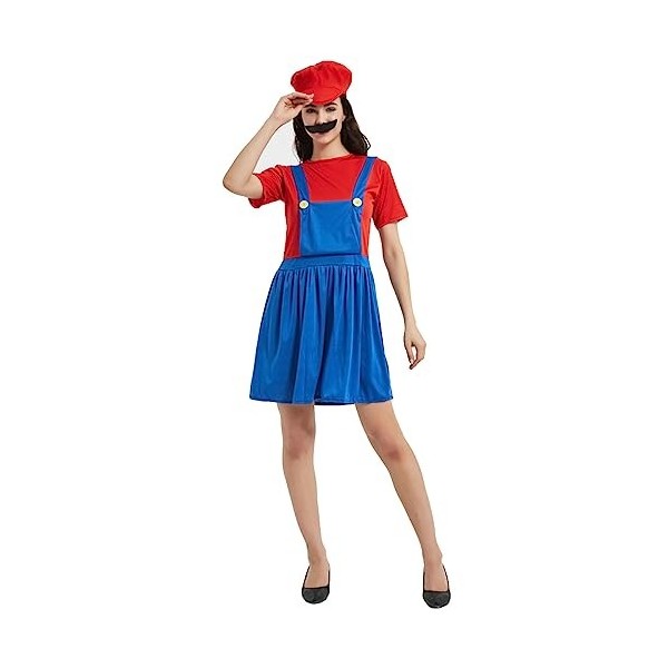 YIYUANIJI Super Bros Cosplay Costume Unisexe Homme Femme Adulte Enfants Ados Avec Chapeau et Barbe, Convient pour le Carnaval