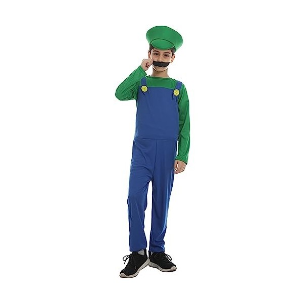 YIYUANIJI Super Bros Cosplay Costume Unisexe Homme Femme Adulte Enfants Ados Avec Chapeau et Barbe, Convient pour le Carnaval