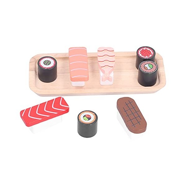 Zerodis 10 PCS Enfants Sushi Jouet, Restaurant Sushi en Bois Faire Semblant de Jeu Nourriture Reconnaître Jouet Enfants Cuisi