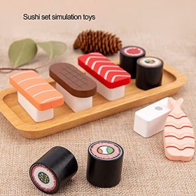 Zerodis 10 PCS Enfants Sushi Jouet, Restaurant Sushi en Bois Faire Semblant de Jeu Nourriture Reconnaître Jouet Enfants Cuisi