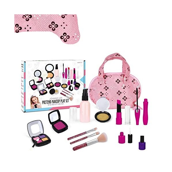 JINGLING Maquillage Jeu Simulation, Jouet Cosmétique Réaliste pour Filles, Kit Faux Maquillage pour Filles avec Sac À Cosméti