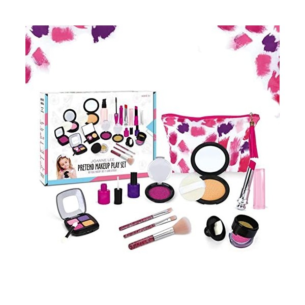 JINGLING Maquillage Jeu Simulation, Jouet Cosmétique Réaliste pour Filles, Kit Faux Maquillage pour Filles avec Sac À Cosméti