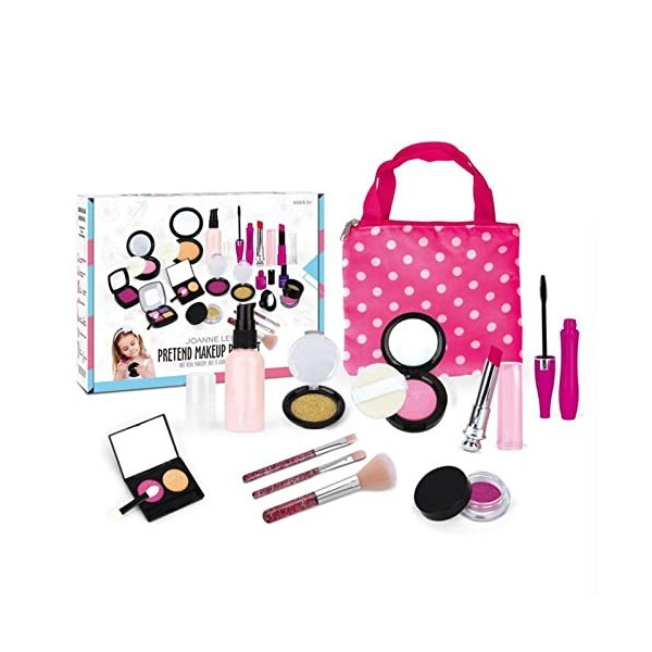 JINGLING Maquillage Jeu Simulation, Jouet Cosmétique Réaliste pour Filles, Kit Faux Maquillage pour Filles avec Sac À Cosméti