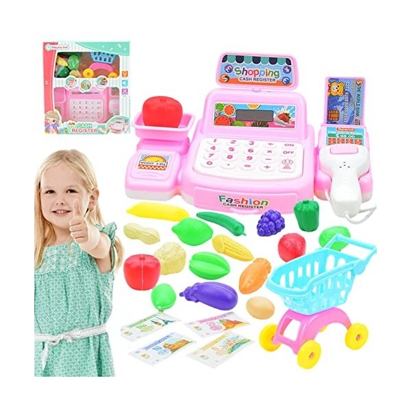 Bavokon Caisse Enregistreuse Enfants MarchanJouet avec Électronique Scanner Épicerie,Jeu Dimitation pour Filles Et Garcons,J