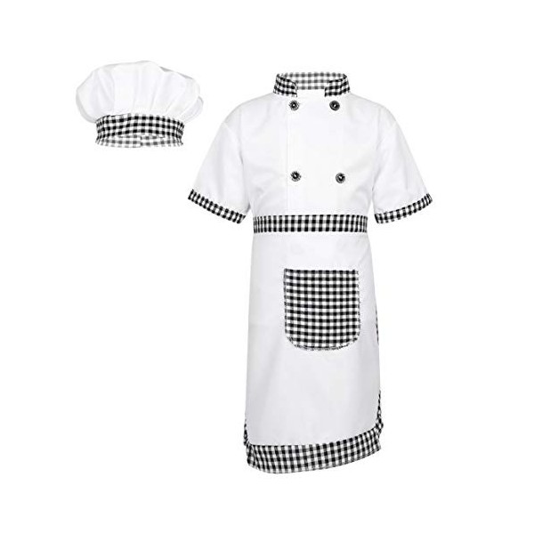 Yeahdor Déguisement Chef Cuisinier Enfant Costume Cuisine Chemise + Tablier et Bonnet de Cuisine Jeu dImitation 4-12 Ans Gri