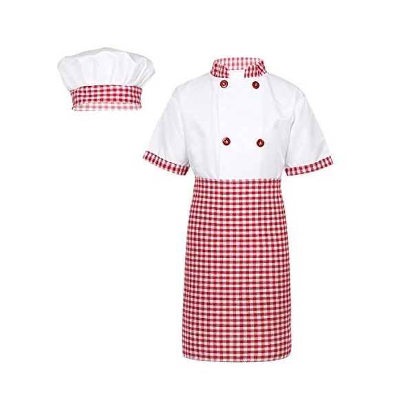 Yeahdor Déguisement Chef Cuisinier Enfant Costume Cuisine Chemise + Tablier et Bonnet de Cuisine Jeu dImitation 4-12 Ans Gri